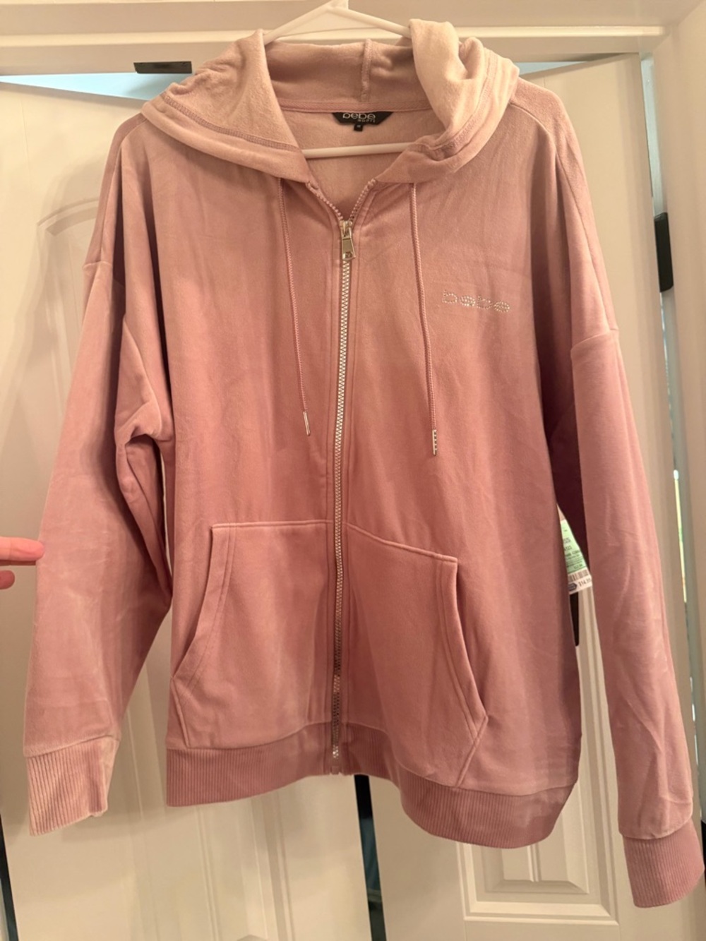 Bebe Sport Women's Rhinestud Logo Jacket Full Zip Size 1x New With Tags Pink